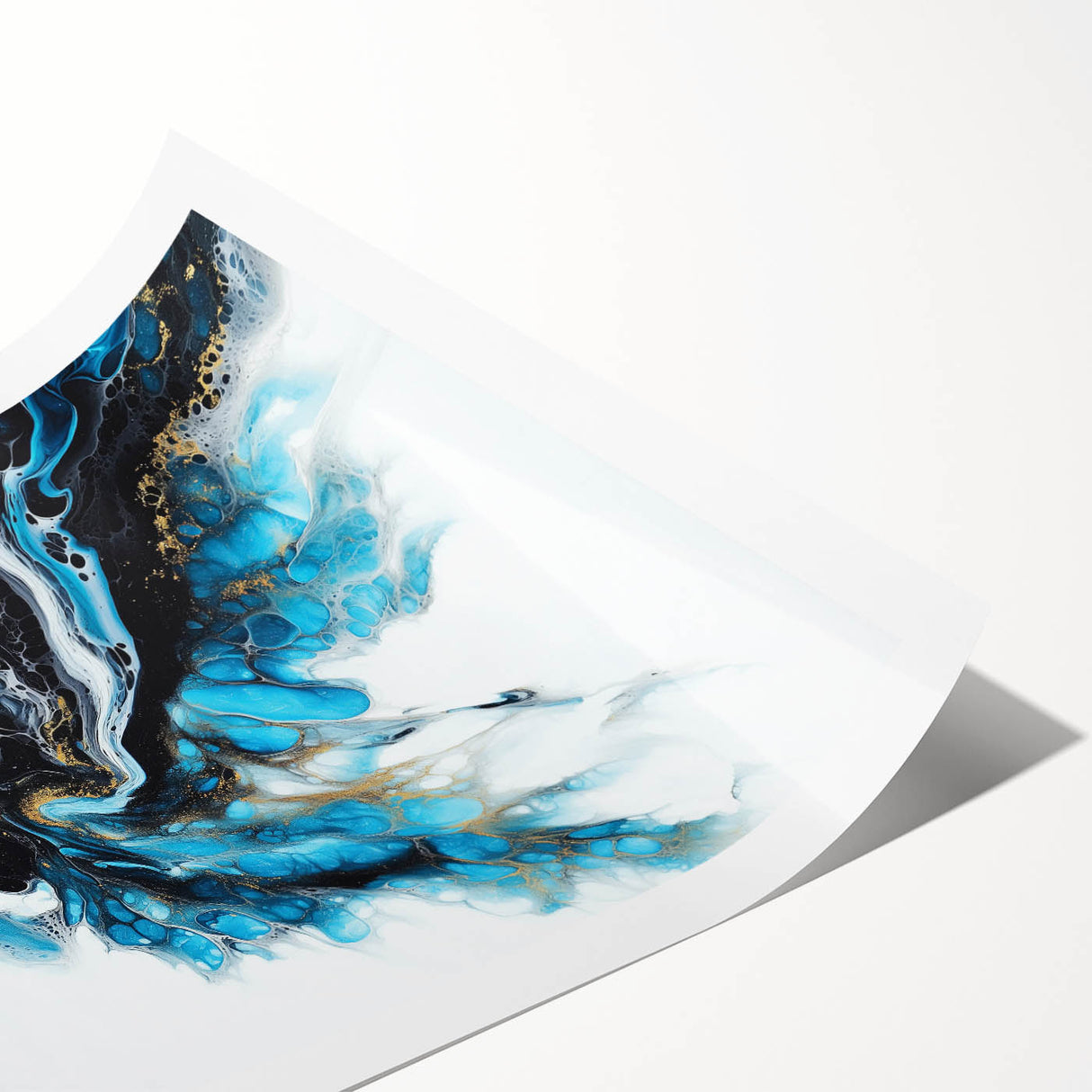 Abstract Fluid Canvas Art – Aqua, Gold, and Black Ocean Energy