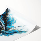 Abstract Fluid Canvas Art – Aqua, Gold, and Black Ocean Energy