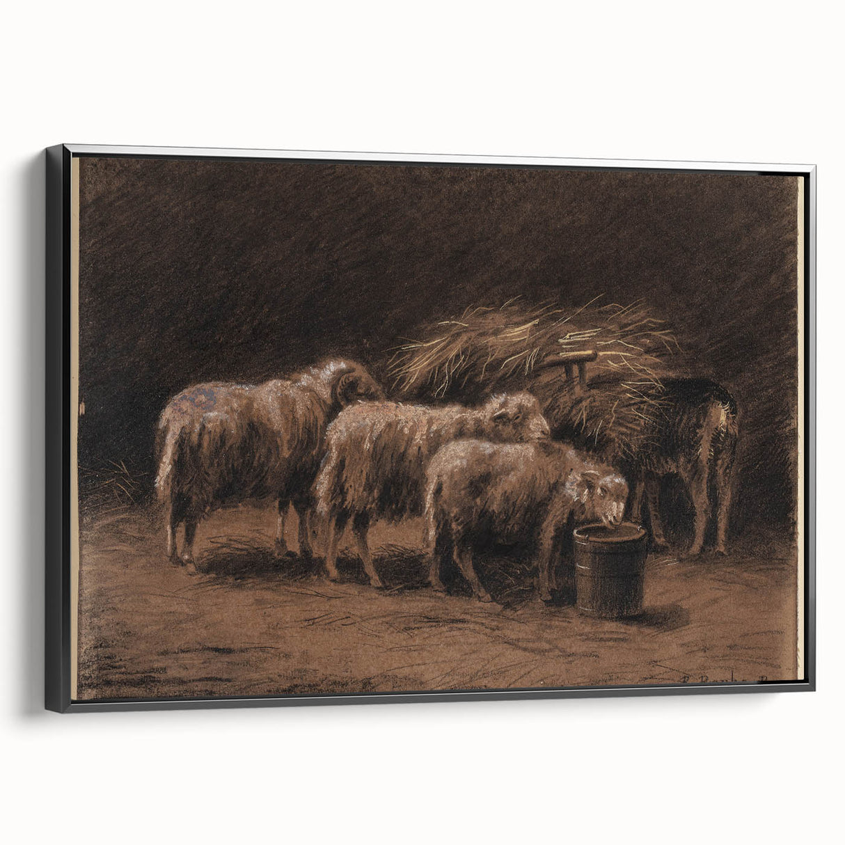 Realism Art Prints - Sheep in Stable by Rosa Bonheur Rustic Animal Art