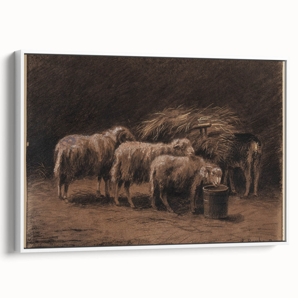 Realism Art Prints - Sheep in Stable by Rosa Bonheur Rustic Animal Art
