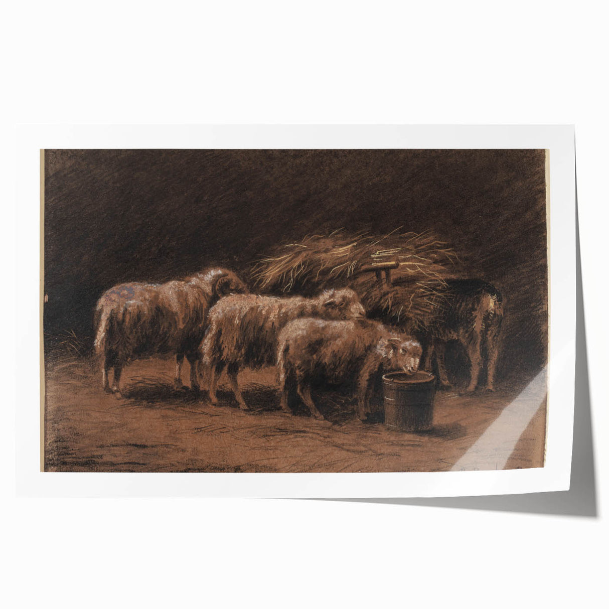 Realism Art Prints - Sheep in Stable by Rosa Bonheur Rustic Animal Art