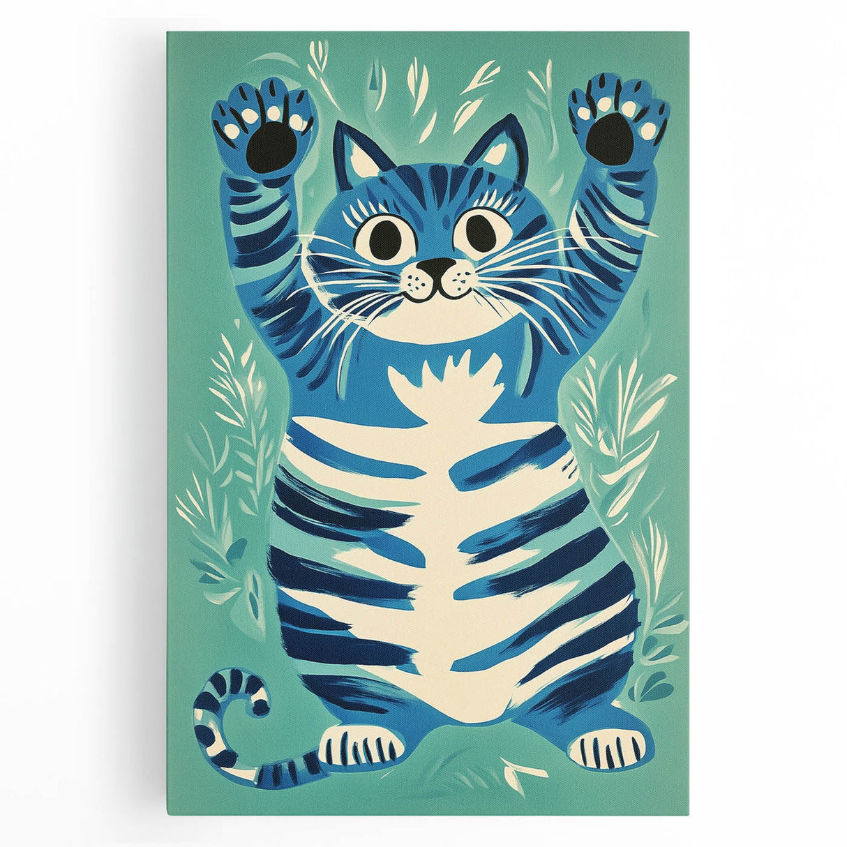 Playroom Wall Art – Fun Blue Cat Illustration for Kids' Decor