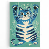 Playroom Wall Art – Fun Blue Cat Illustration for Kids' Decor