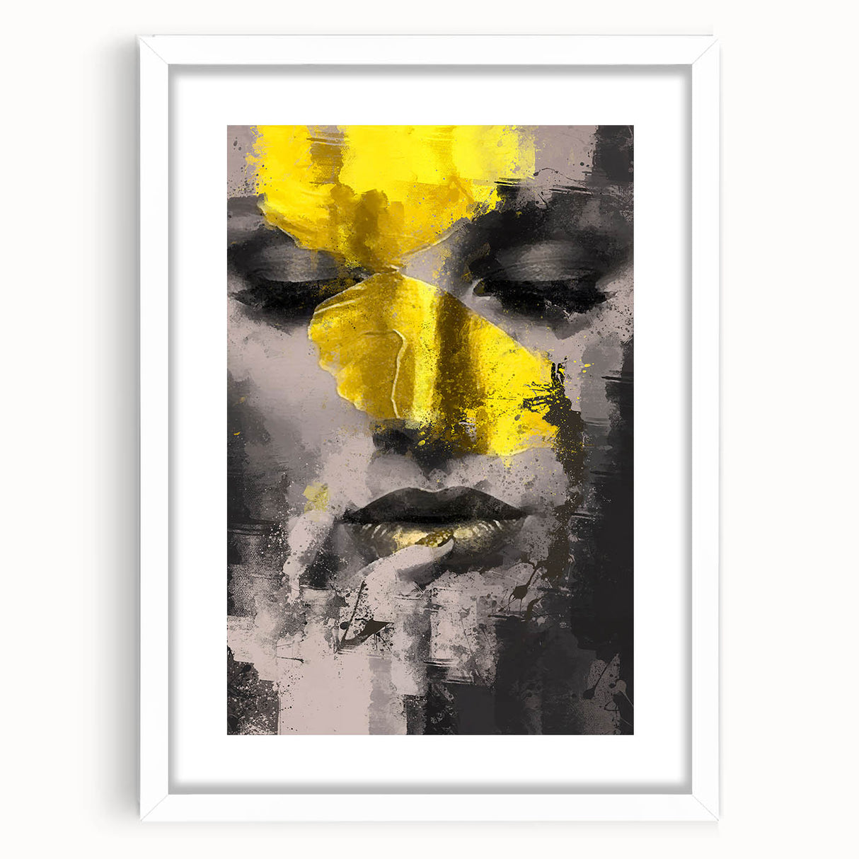 Abstract figurative frame with a white mat, showcasing a contemporary art design. The frame's sleek lines and minimalist aesthetic enhance any modern decor.