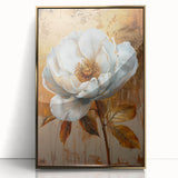 Abstract floral wall art design in a framed acrylic display with a sleek gold border, showcasing vibrant colors and intricate patterns, perfect for modern decor.