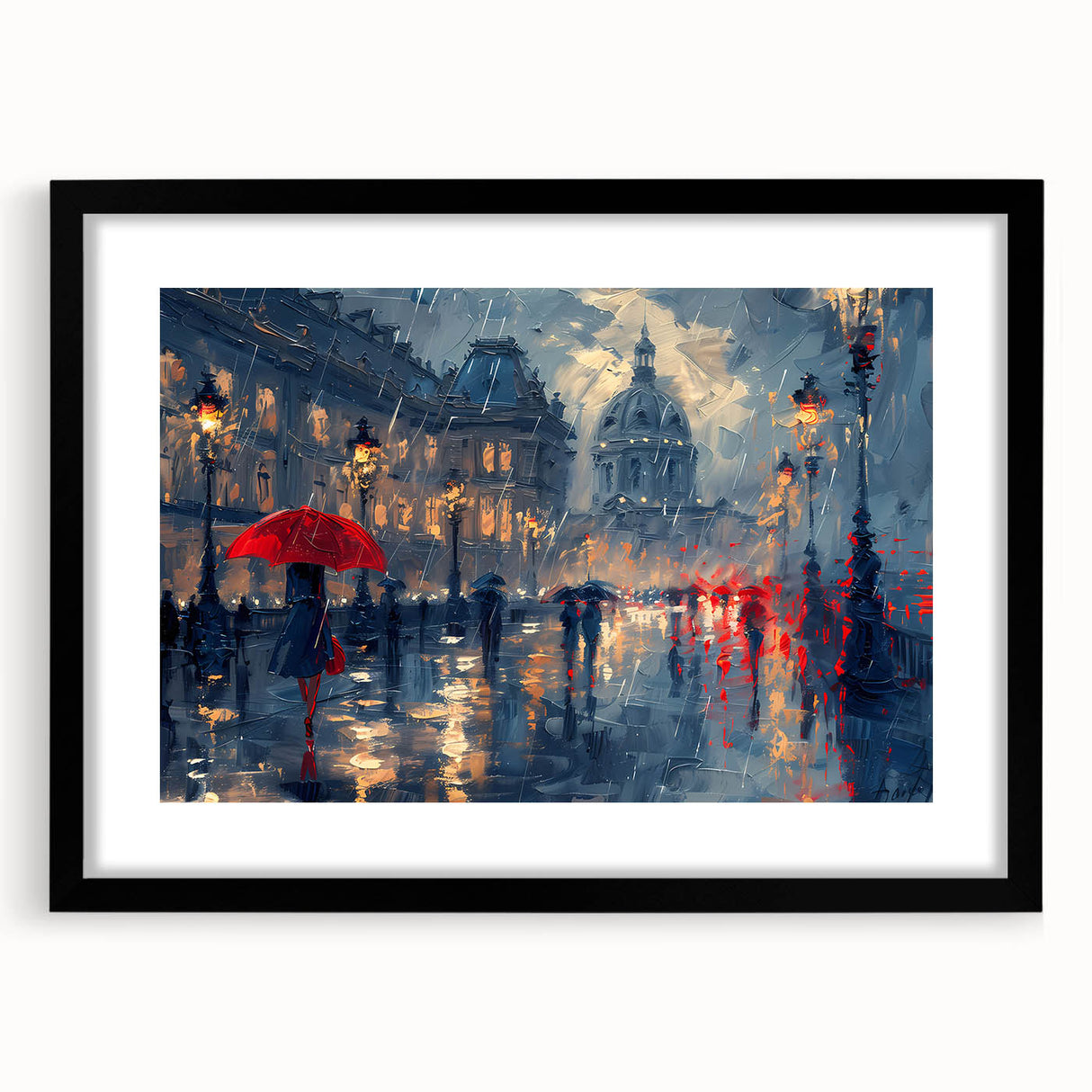 Abstract landscape wall art framed with a matte black finish, showcasing vibrant colors and intricate patterns, perfect for modern home decor and artistic spaces.