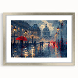 Abstract landscape wall art framed in silver with a mat, showcasing vibrant colors and intricate textures, perfect for modern home decor accents.