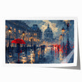 Abstract landscape wall art print showcasing vibrant colors and fluid shapes, rolled for easy display and shipped in a protective cardboard tube.