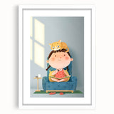 Girls Bedroom Art – Cozy Reading Time with Cat Illustration Print
