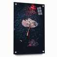 Large abstract wall art depicting autumn trees in orange and brown tones on acrylic glass.