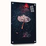 Large abstract wall art depicting autumn trees in orange and brown tones on acrylic glass.