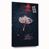 Large abstract wall art with swirls of orange and red on acrylic glass, ideal for bedroom or dining room decor.