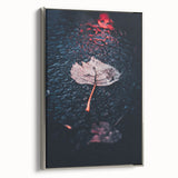 Framed canvas featuring a vintage landscape art painting of autumn trees in vibrant orange and red tones.