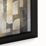Close-up of a stylish abstract geometric framed canvas featuring vibrant colors and intricate patterns, perfect for modern home decor or office art.