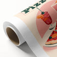 Art deco poster featuring colorful dishes on rolled canvas, ideal for dining room or nursery wall art.