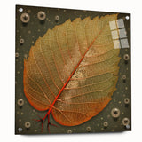 Acrylic wall art depicting vibrant flowers and botanical leaves, elegantly displayed in a side view with decorative pins, perfect for modern home decor.