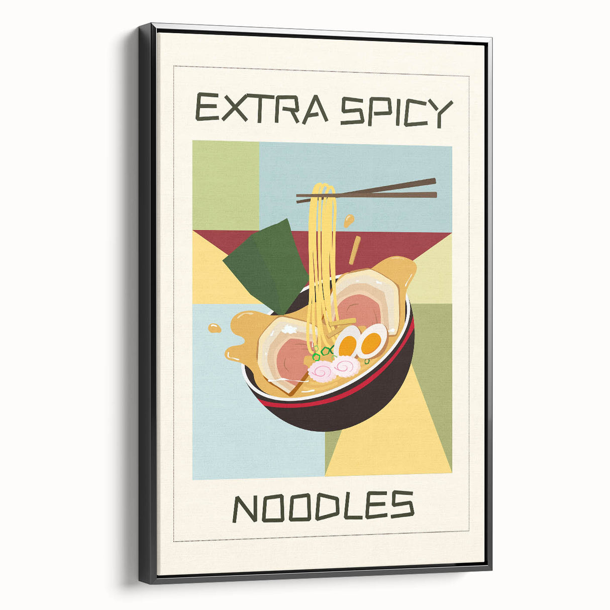 Black and white framed canvas featuring assorted vintage food dishes, ideal for bedroom or kitchen decor.