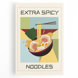 Large black and white stretched canvas featuring an array of various food dishes, ideal for kitchen wall art.