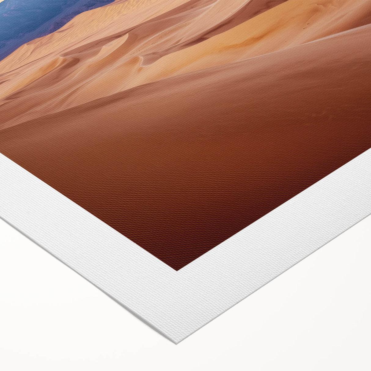 Desert landscape rolled canvas print showcasing golden sand dunes under a clear blue sky, perfect for adding a warm, natural element to home decor.