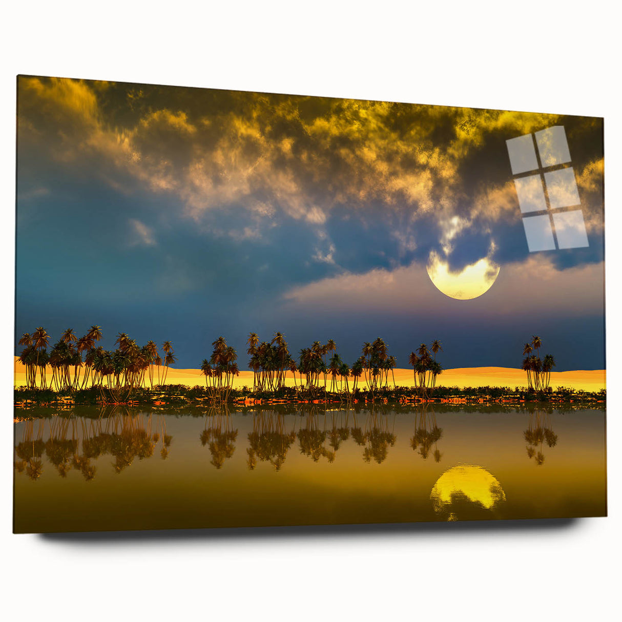 Large abstract wall art depicting Algerian scenery in muted earth tones on acrylic glass.