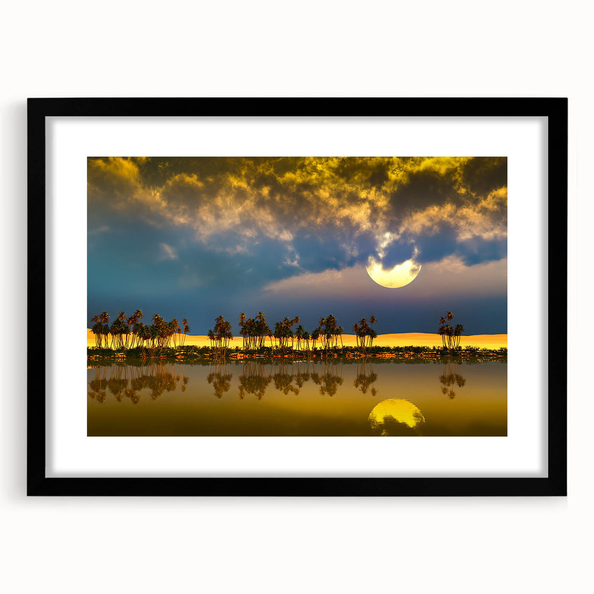 Extra large abstract art print of vibrant, colorful scenery, textured finish on a black framed canvas.
