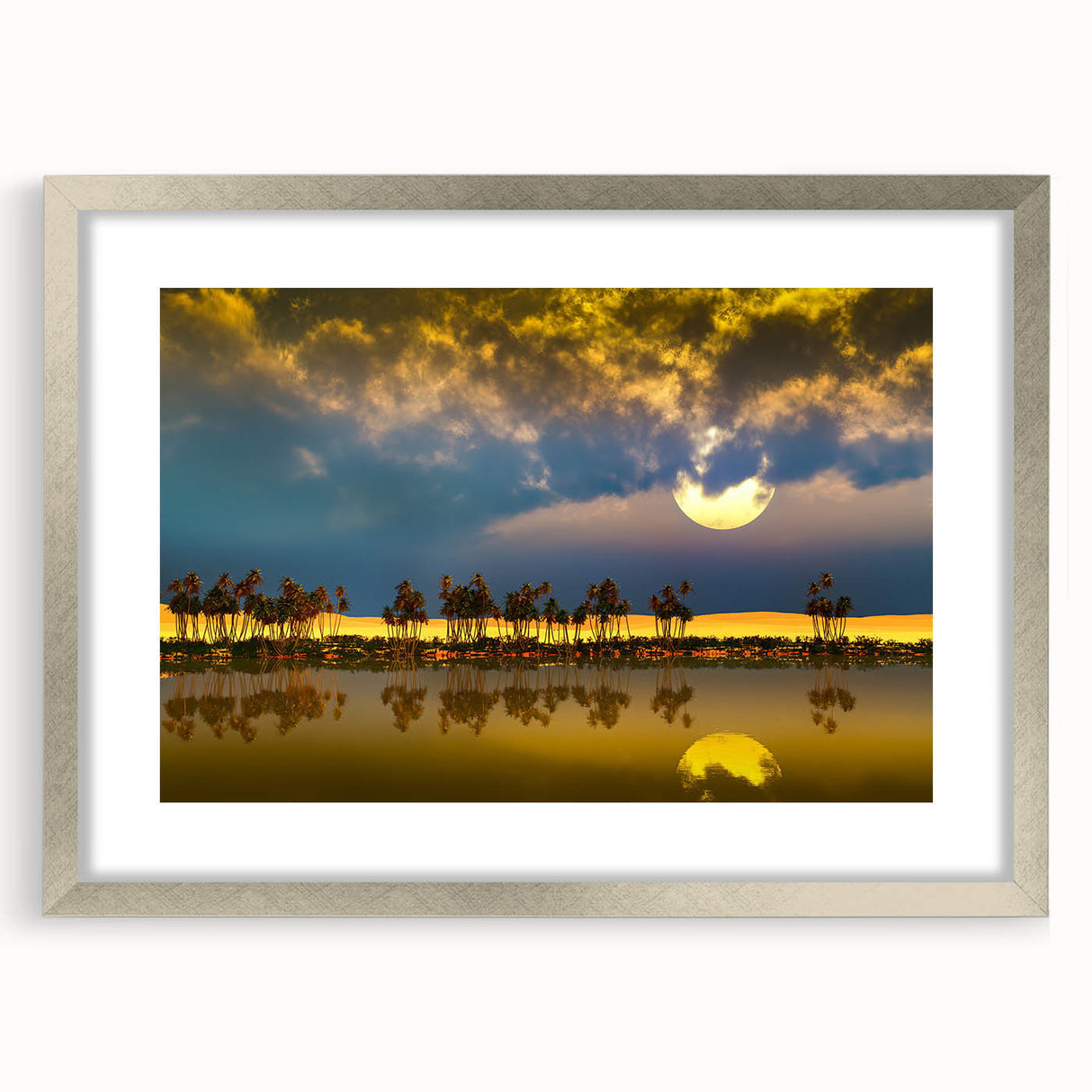 Abstract art print of Algerian scenery in muted earth tones on a framed canvas, suitable for dining room decor.