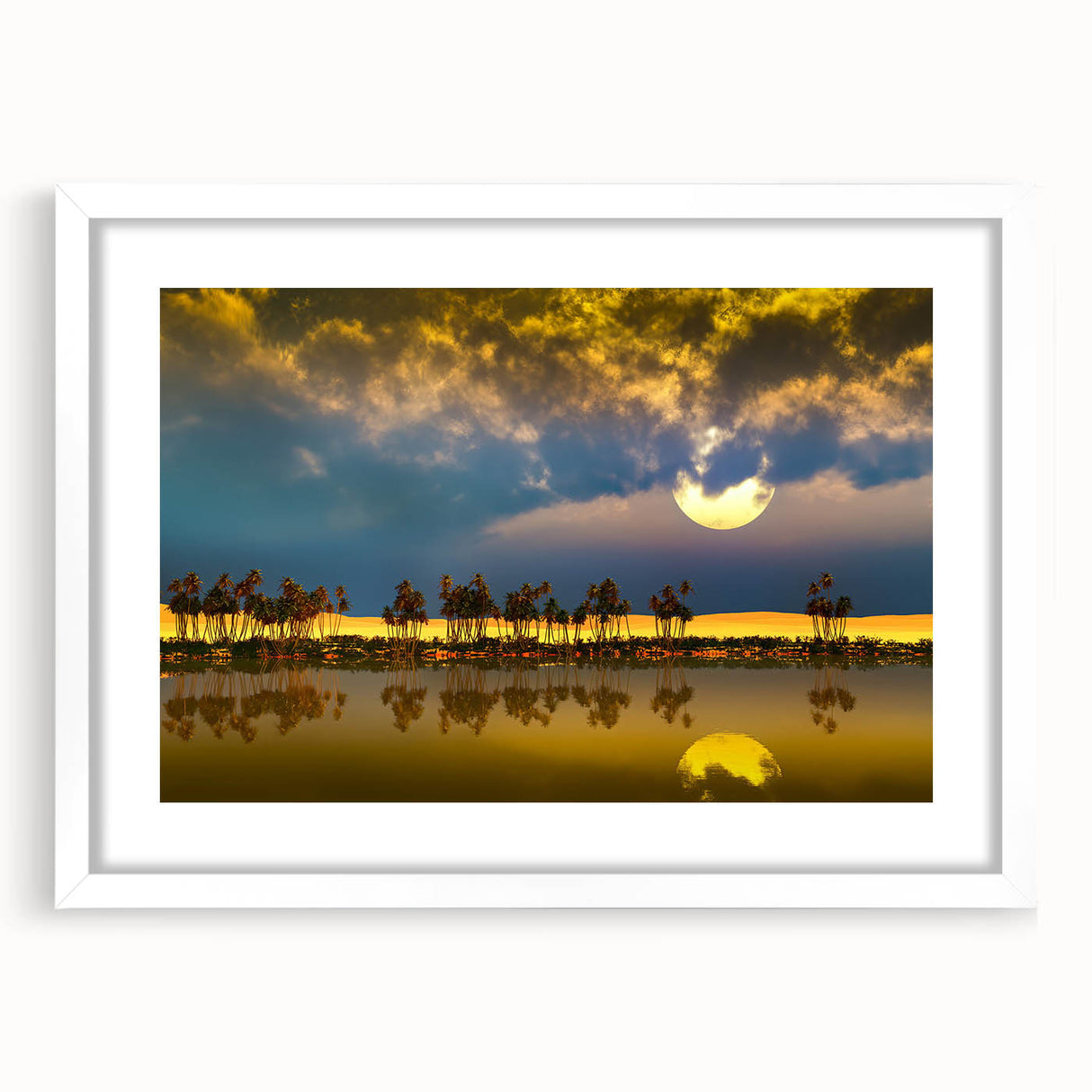 Extra large abstract art print featuring textured scenery of Algeria, in muted earth tones, framed with a white mat.
