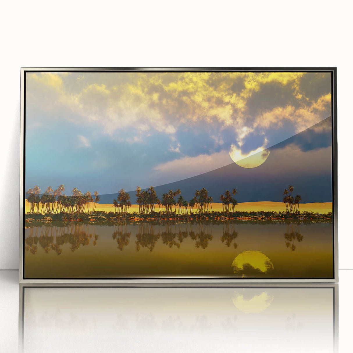 Art deco poster featuring a scenic Algerian landscape in muted earth tones on a framed acrylic.
