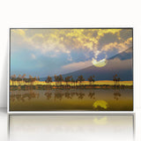 Large acrylic print of an Algerian landscape with mid-century modernist style, featuring muted earth tones.