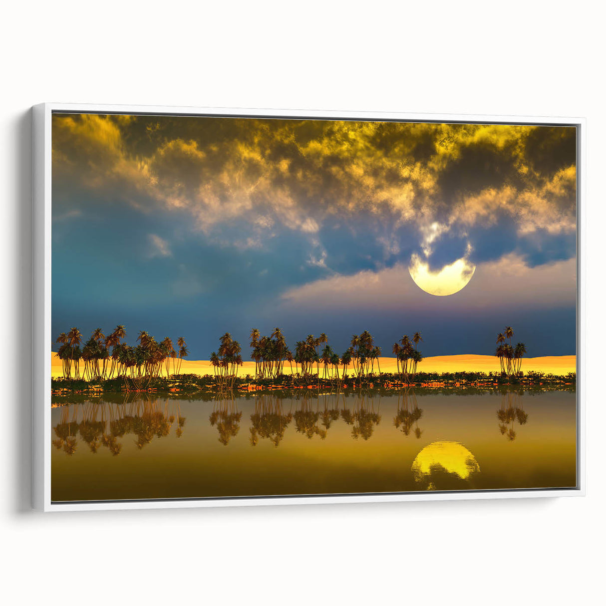 Framed canvas depicting an Algerian landscape in vintage style with dominant black and white tones.