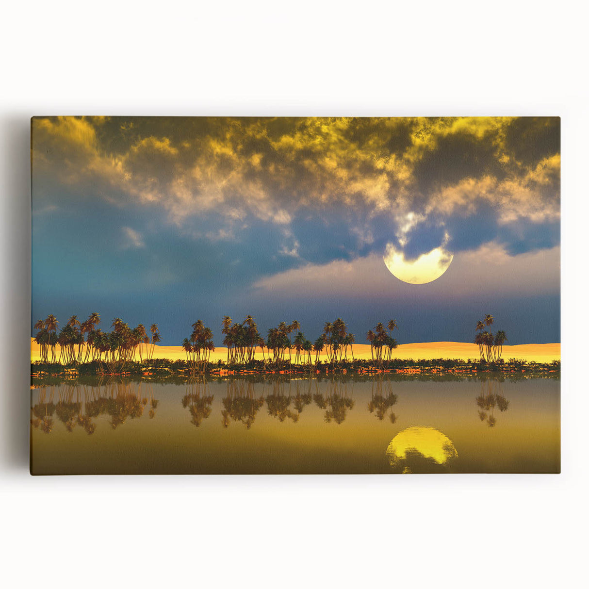 Large black and white stretched canvas featuring a serene Algerian landscape, ideal for kitchen wall art.