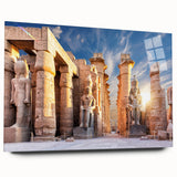 Large abstract wall art depicting Egyptian scenery in muted earth tones on acrylic glass.