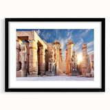 Extra large abstract art print depicting colorful, textured scenery of Egypt, framed with a black mat.