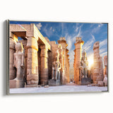 Vintage poster art of an Egyptian landscape on framed canvas, featuring a blend of vibrant colors and black tones.