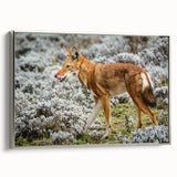 Vintage poster art of an Ethiopian landscape on framed canvas, featuring vibrant colors, ideal for living room decor.