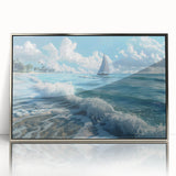 Acrylic print of a Kenyan landscape in art deco style, featuring silver frame; suited for modern art wall decor.