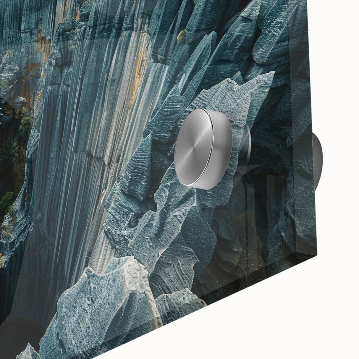 Large abstract wall art depicting Madagascar scenery in muted earth tones on acrylic glass, ideal for dining room ambiance.