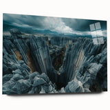 Large abstract acrylic print of African scenery in earth tones, ideal for bedroom or dining room decor.