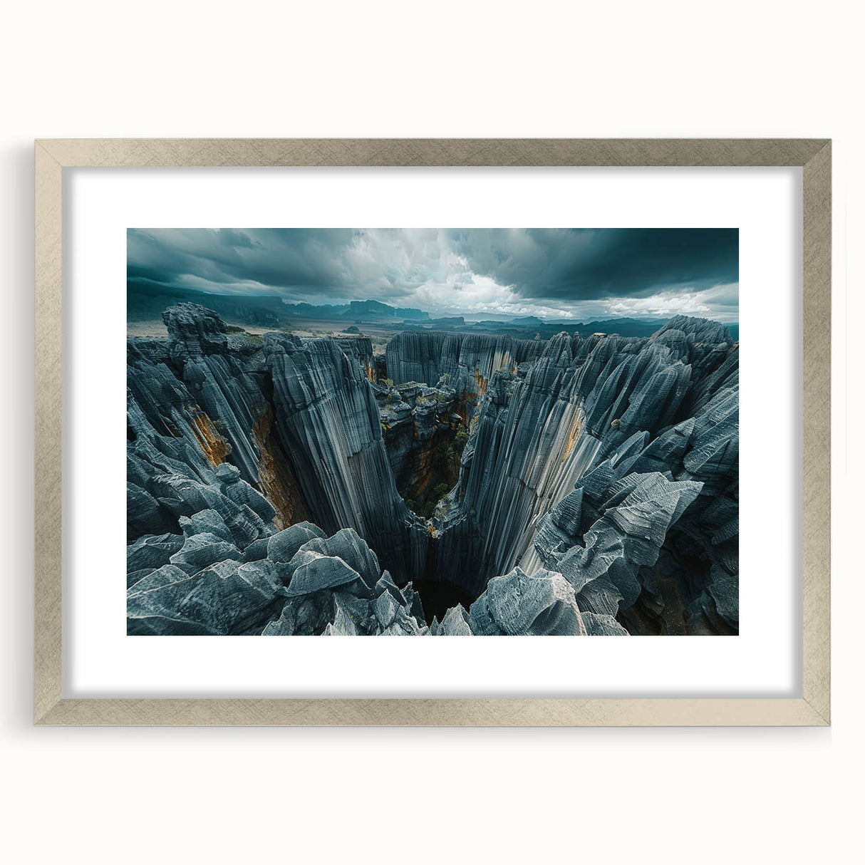 Abstract art print of a Madagascar scenery in muted earth tones on a framed canvas, ideal for dining room decor.
