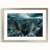 Abstract art print of a Madagascar scenery in muted earth tones on a framed canvas, ideal for dining room decor.