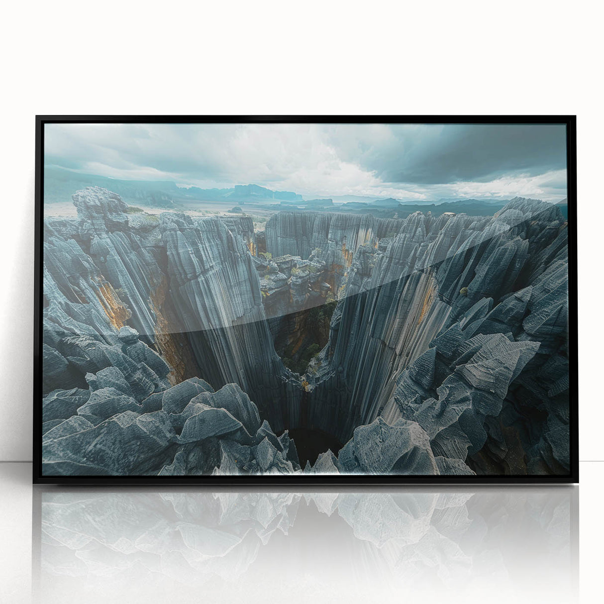 Large abstract wall art depicting Madagascar scenery in muted earth tones on a framed acrylic.