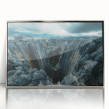 Acrylic print of Madagascar scenery in art deco style, with silver frame, suitable for modern nursery decor.