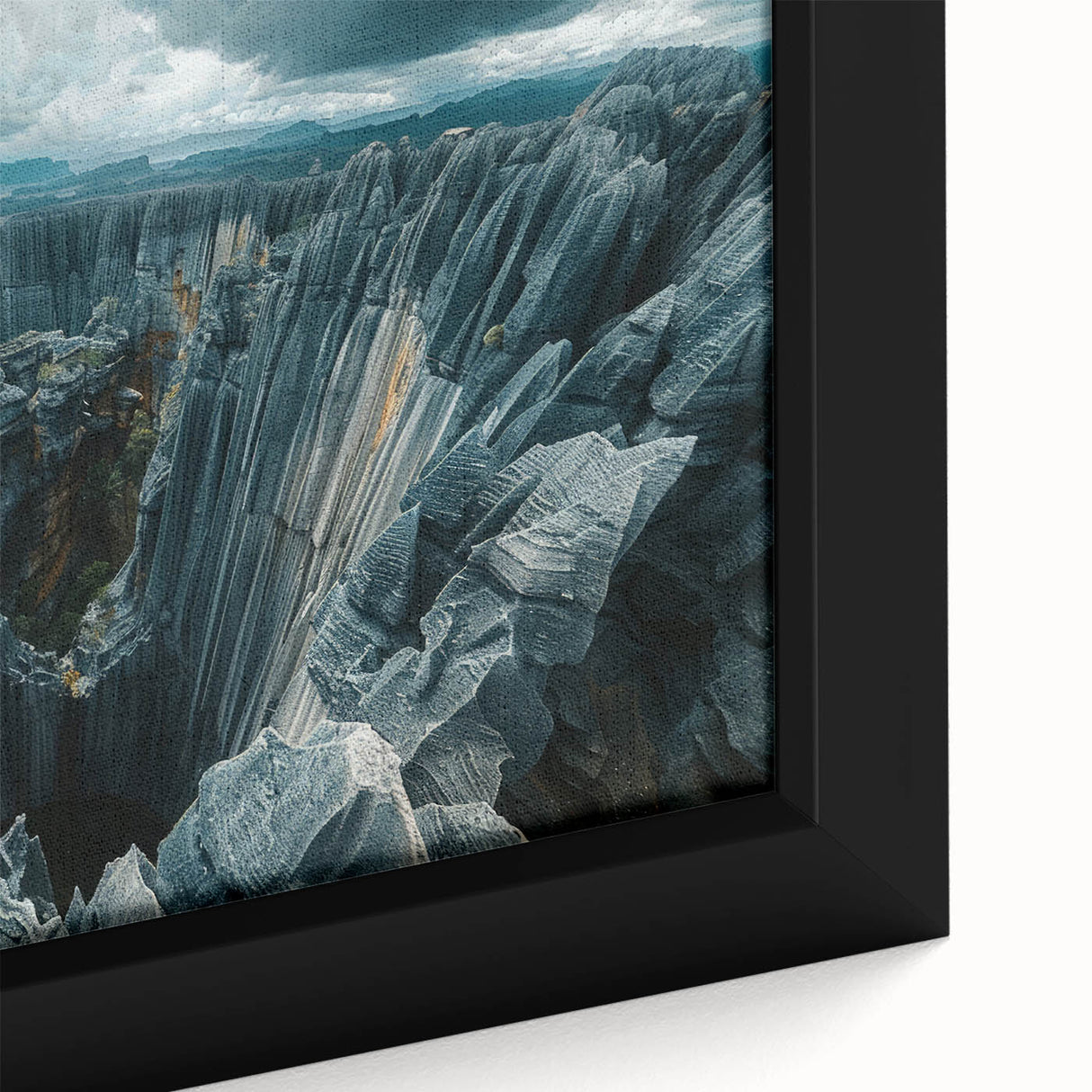 Extra large framed canvas featuring a textured depiction of a Madagascar landscape in vibrant colors.