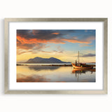 Abstract art print of a Mauritian landscape in muted earth tones on a framed canvas, suitable for dining room decor.