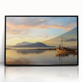 Large abstract wall art depicting a Mauritius scenery in muted earth tones on a black-framed acrylic.