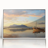 Framed acrylic print of a Mauritian landscape in muted colors, ideal for modern art wall decor.