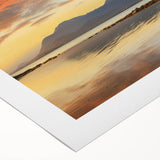 Art deco poster of a Mauritius landscape in muted earth tones on rolled canvas, suitable for dining room decor.