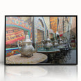 Large abstract wall art depicting a Moroccan landscape in muted earth tones on a framed acrylic panel.