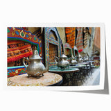 Extra large rolled print of a Moroccan landscape with vibrant floral elements, ideal for art wall dining room.