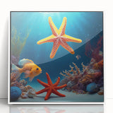 Acrylic print of Seychelles scenery with vivid blue and green tones in an art deco style, ideal for modern art wall decor.